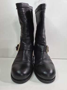 Jimmy Choo Women's Black Leather Mid-Calf Buckle Boots